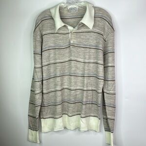 Vintage Mister Man Collared Grey Striped Sweater XL Korea 70s